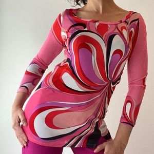 Emilio Pucci Long Sleeve Top Tunic Pink With Signature Print.